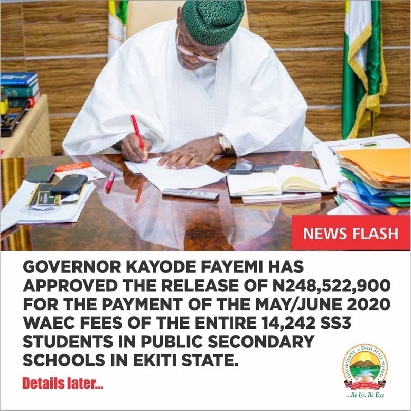 Governor Fayemi releases N248, 522,900 as WAEC fees for 14,242 SS3 Students
