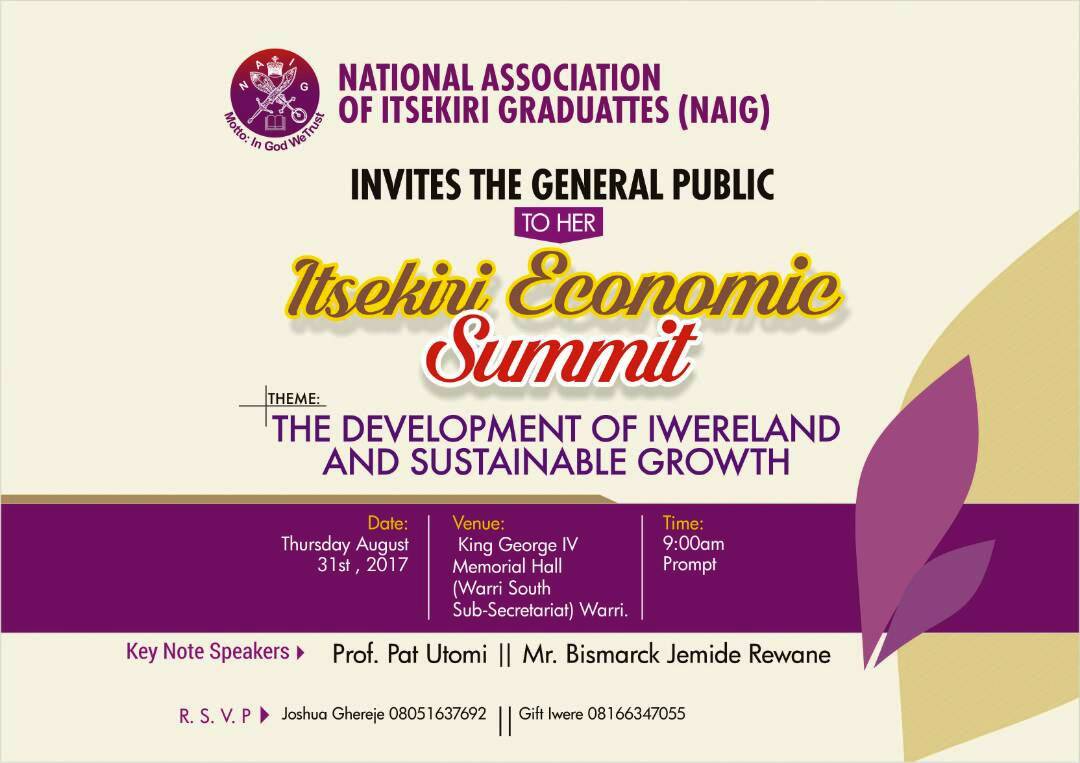 COMMUNIQUÉ ISSUED AT THE END OF THE “ITSEKIRI ECONOMIC SUMMIT” ORGANISED BY THE NATIONAL ASSOCIATION OF ITSEKIRI GRADUATES, NAIG