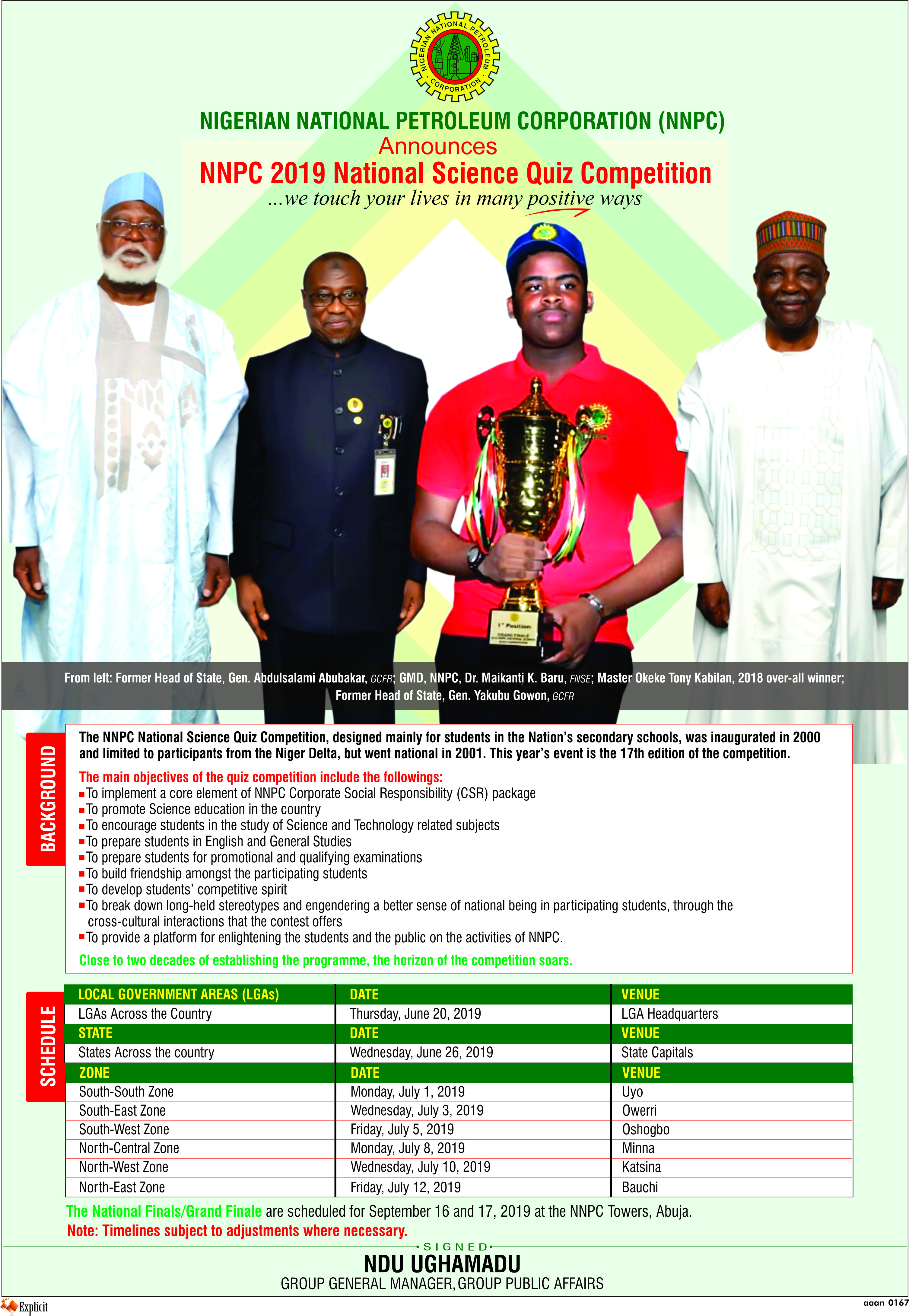 NNPC 2019 National Science Quiz Competition