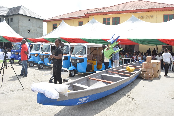Ereyitomi stirs up socio-economic development with donation of tricycles, speedboats, sewing machines, fishing nets to constituents