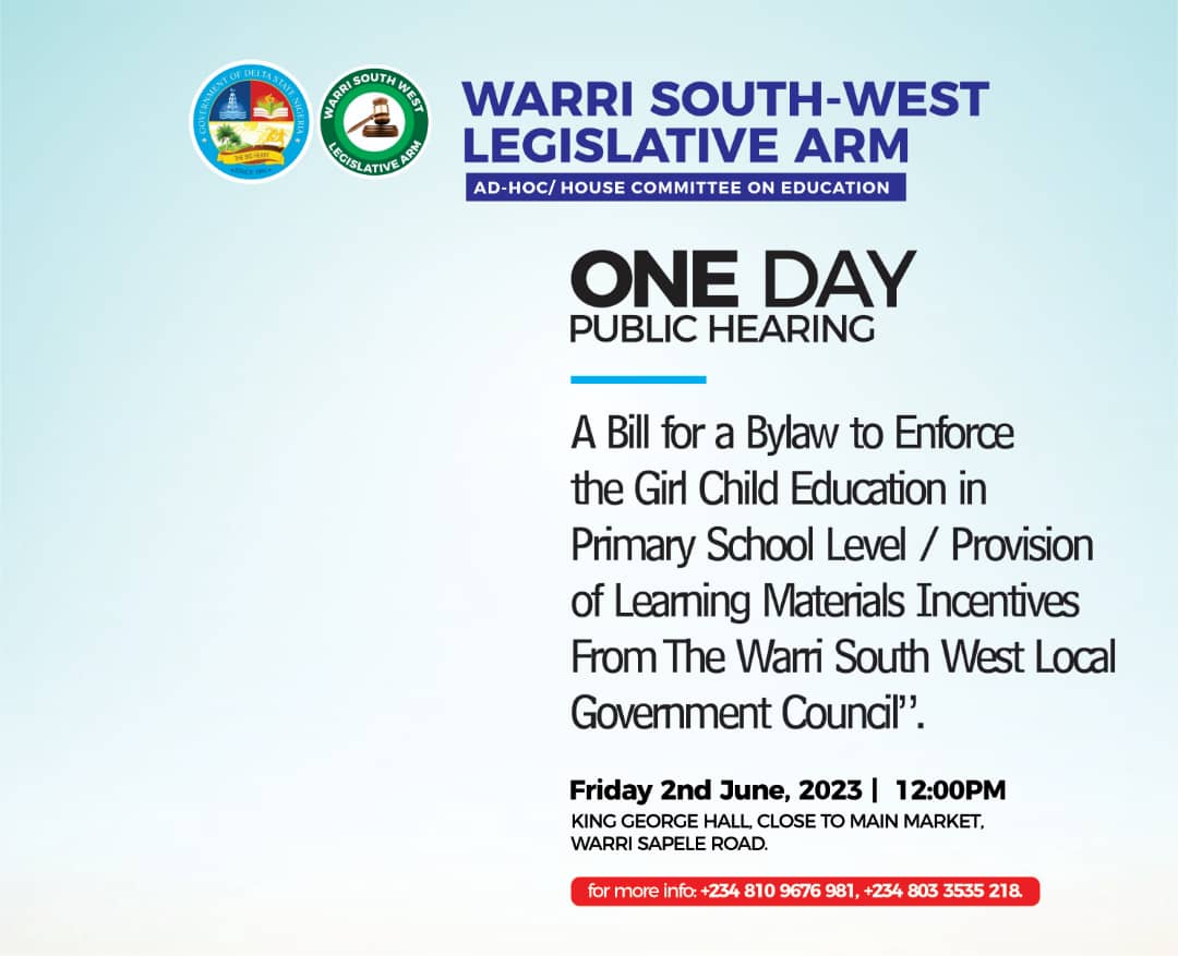 Warri South-West Legislature, moves to enforce Girl-Child Education in Primary Schools