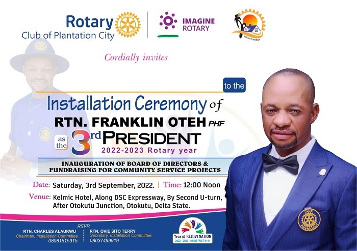 Oteh to be installed 3rd President, Rotary Club of Plantation City