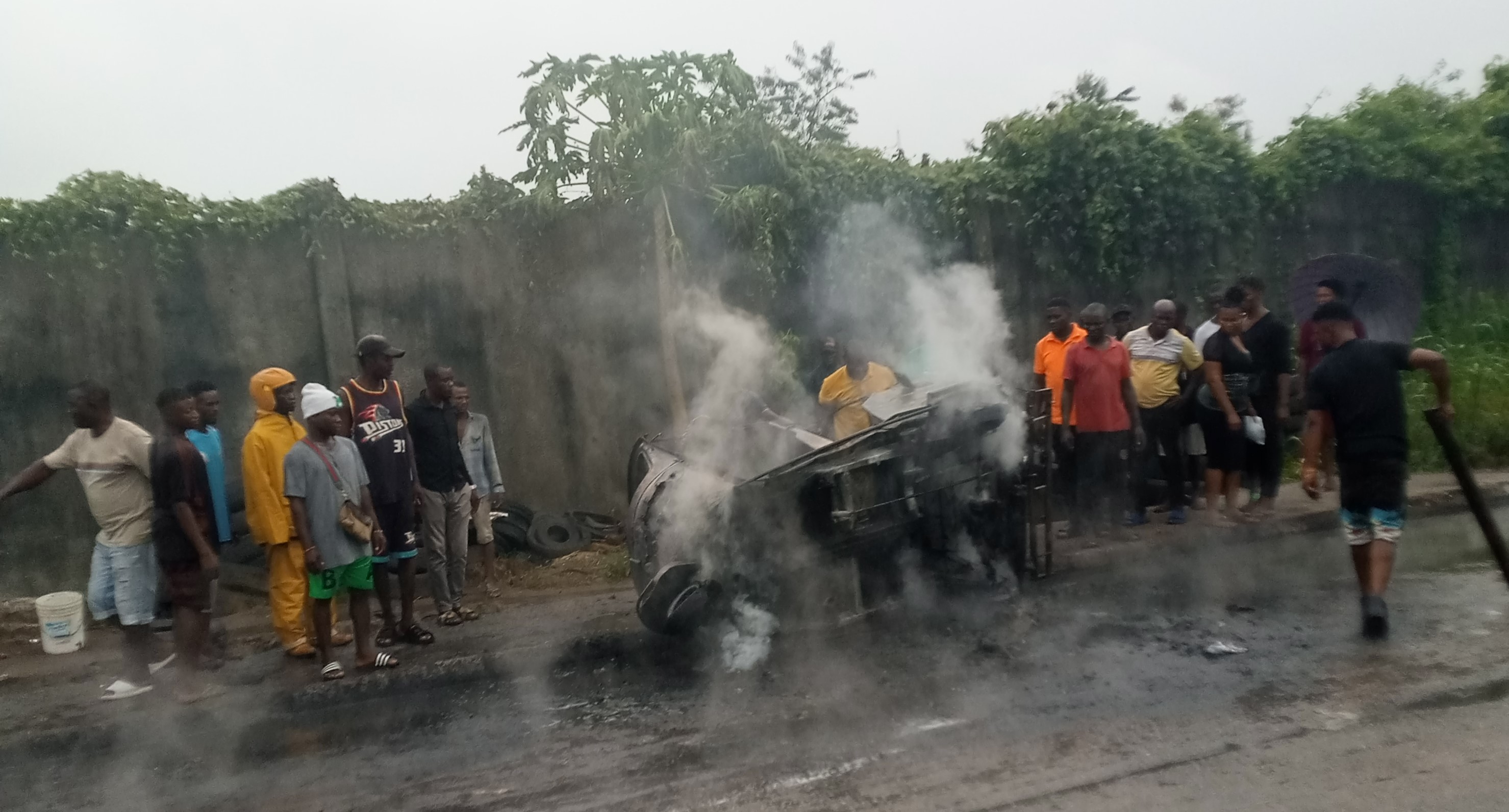 Drama as inferno consumes tricycle conveying illegally refined diesel, close to WRPC