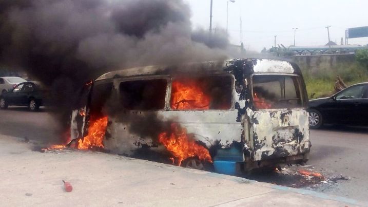 Breaking: 18 escape death as fire engulfs bus in Delta