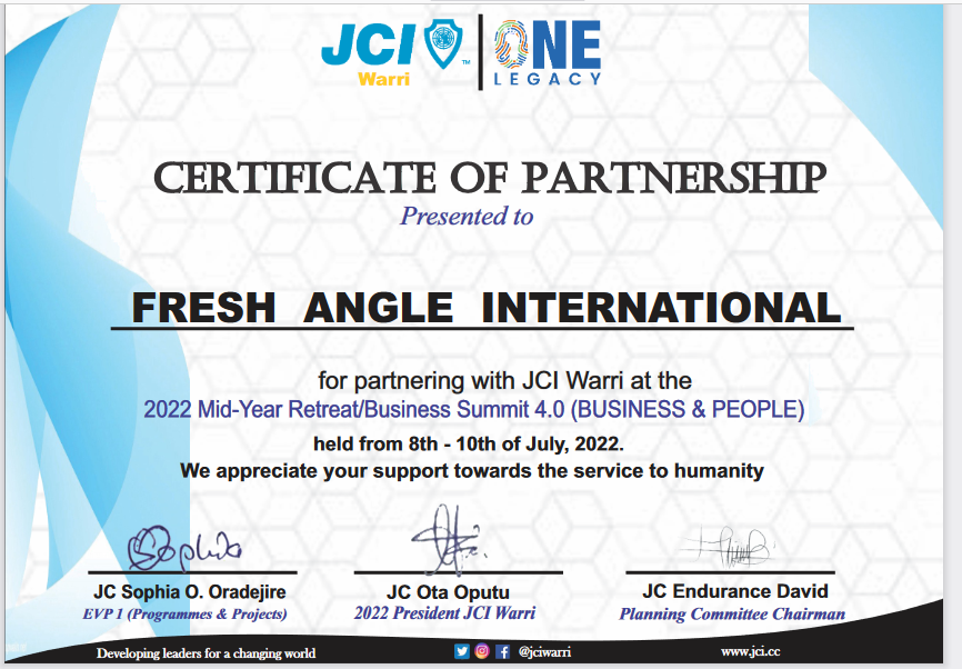 JCI WARRI LETTER OF APPRECIATION