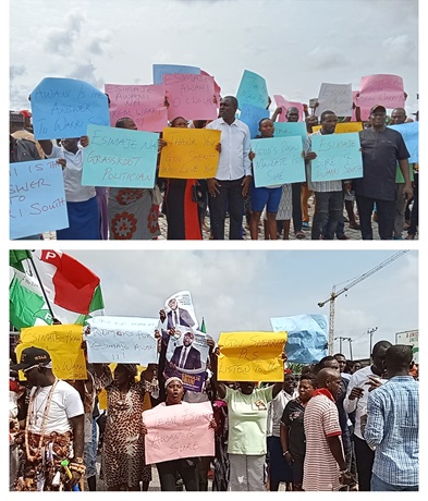 Warri South Chairmanship Controversy: It’s Esimaje Awani O' Clock, thank you Gov. Sheriff, protesters brandish placards