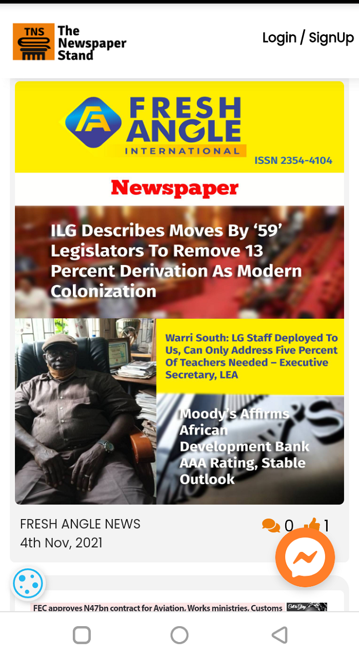 Fresh Angle International Newspaper launches Digital version on TheNewspaperStand, Nigeria