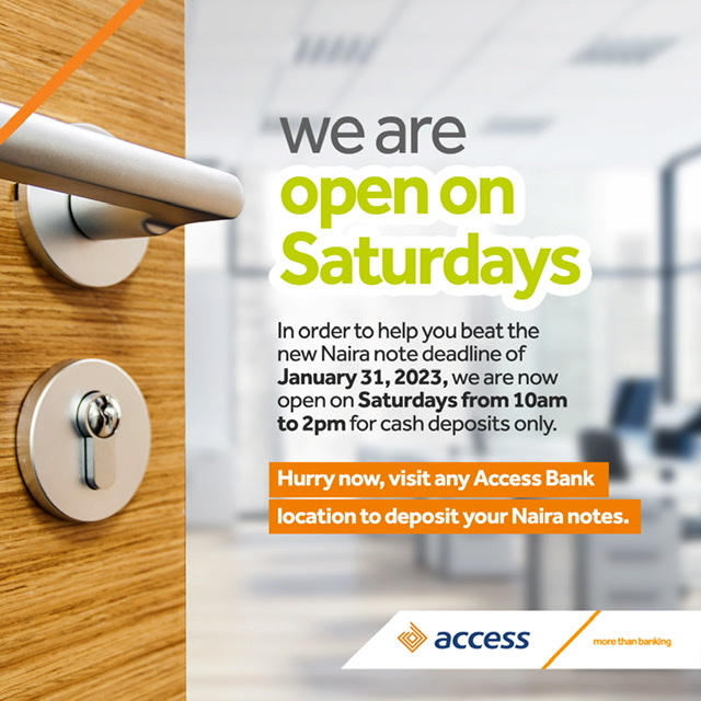 Access Bank introduces Saturday Banking; encourages cash deposits on all its platforms, with no cash transaction charges