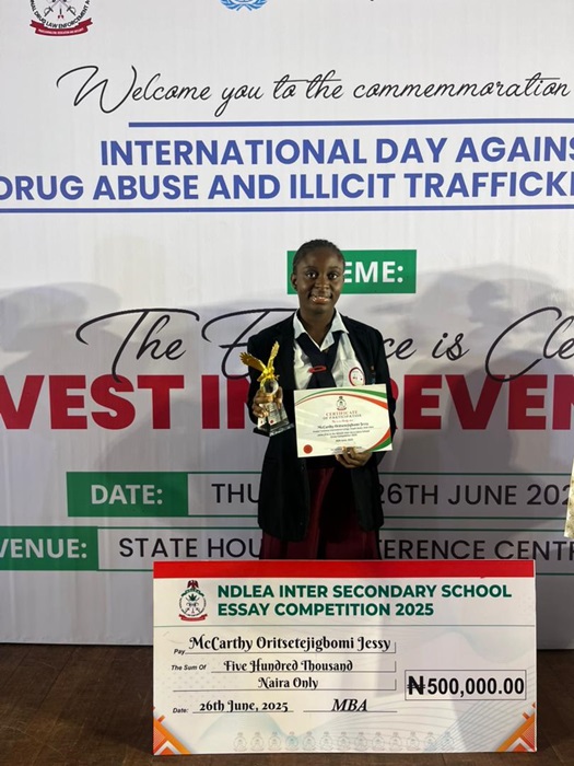 Oritsetseyigbemi, proof that stars can rise from Warri–McCarthy, Father of the winner, NDLEA Inter-School Essay Competition