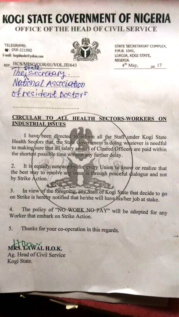 Bello threatens striking Kogi doctors with sack