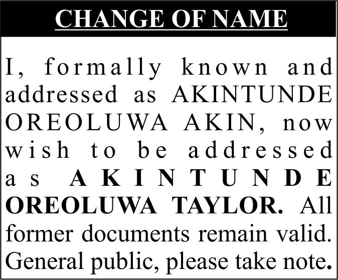 CHANGE OF NAME