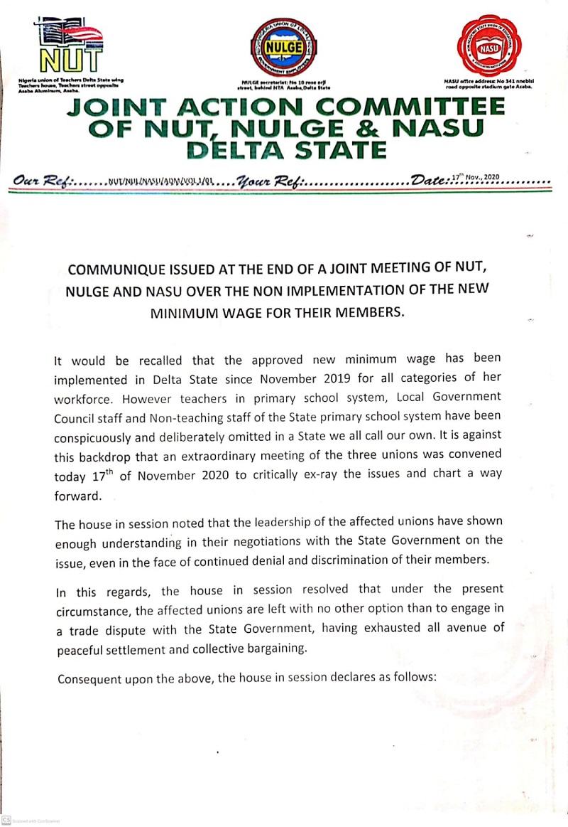 Breaking: Delta LG Workers, Primary school staff, begin strike December 1