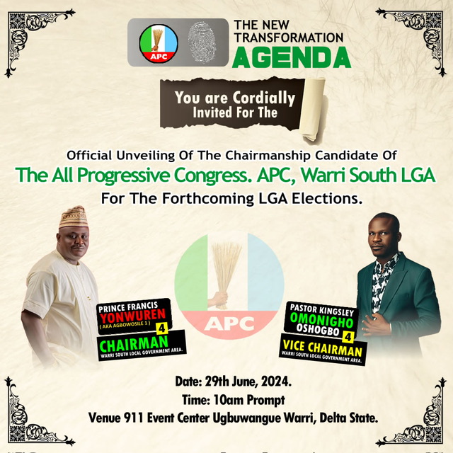 Delta LG Poll: APC to unveil its chairmanship, vice chairmanship candidates for Warri South, June 29