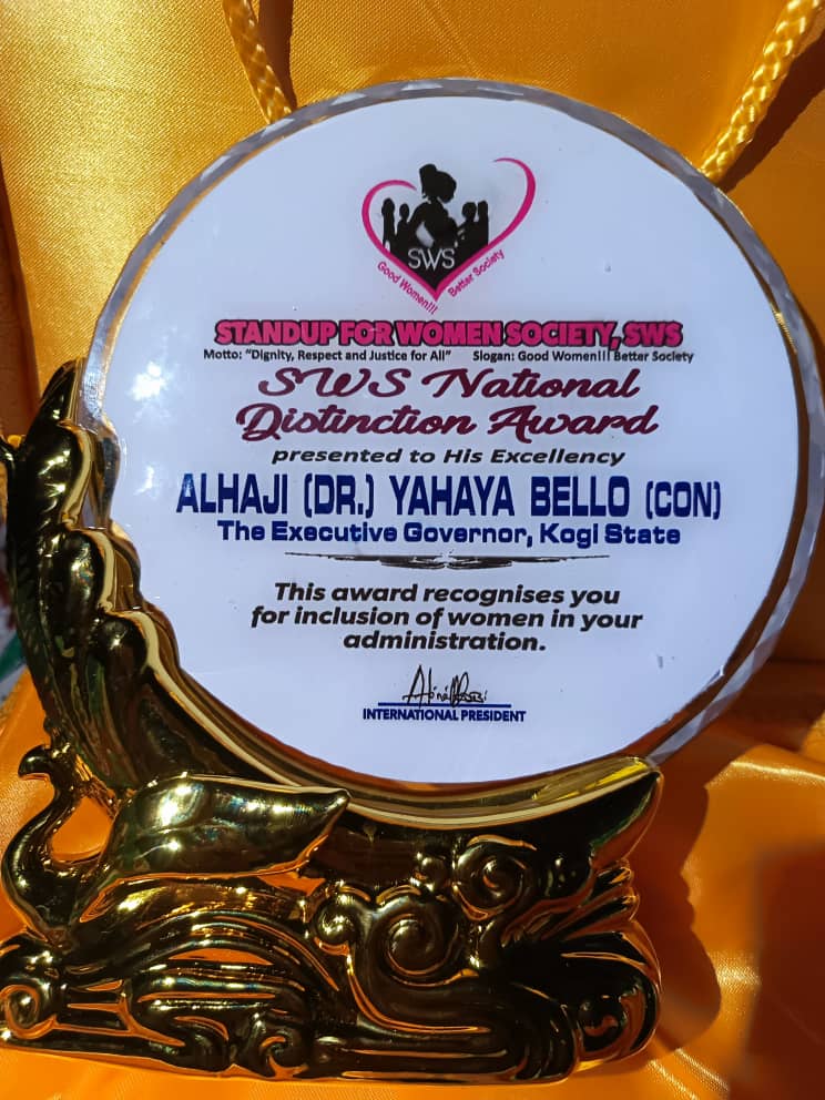 Gov. Bello Receives Prestigious Standup for Women's Society Distinction National Award