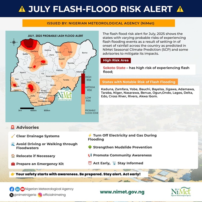 NiMet releases flash flood alert for July, lists Delta among notable states