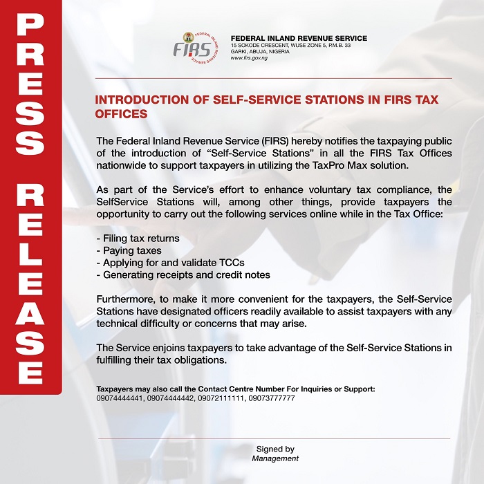 FIRS introduces Self-Service Stations in its Offices