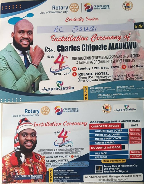 Rotn. Alaukwu to be installed 4th President, Rotary Club of Plantation City