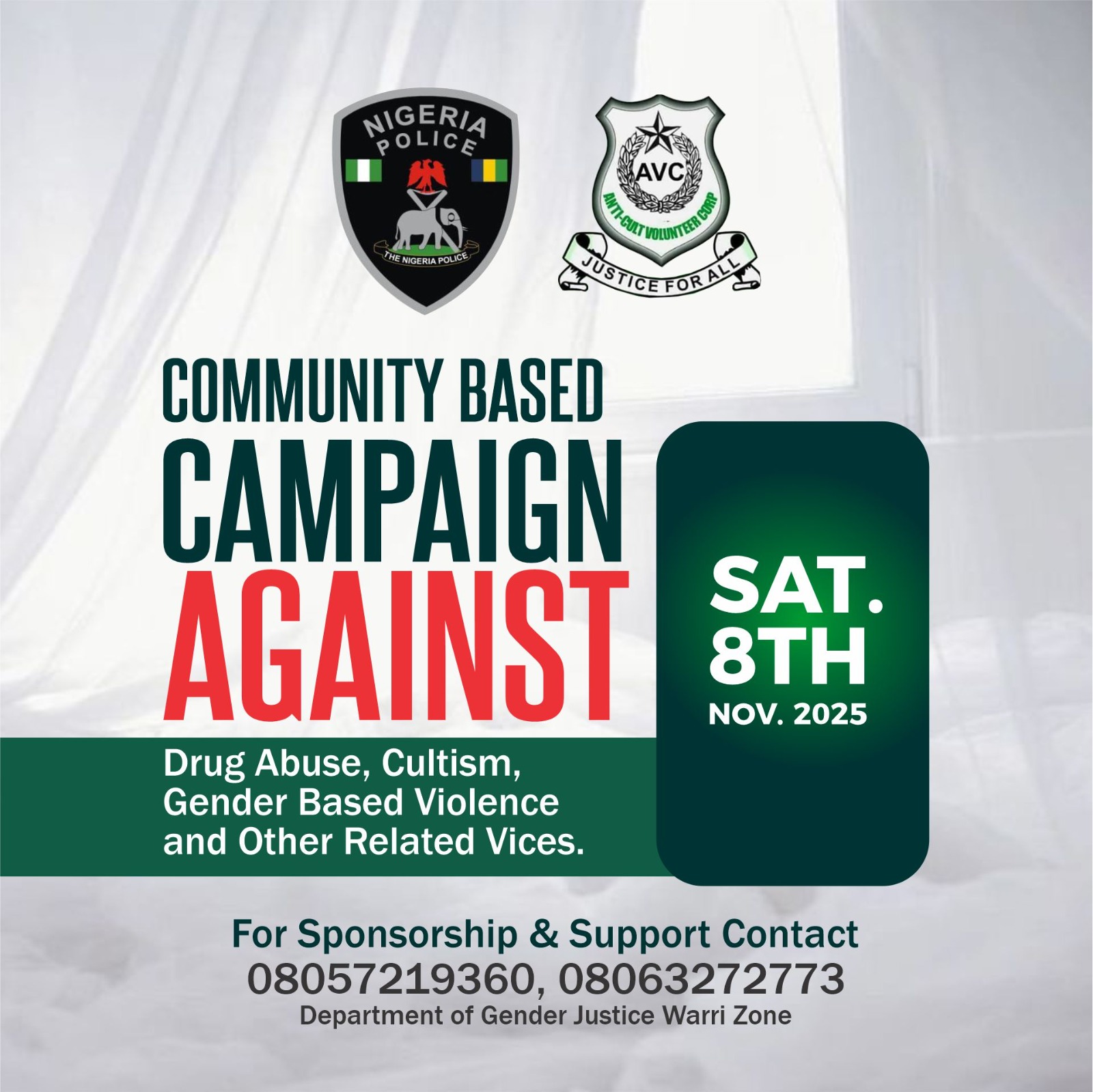 Community based campaign against cultism, drug abuse to be launched in Warri