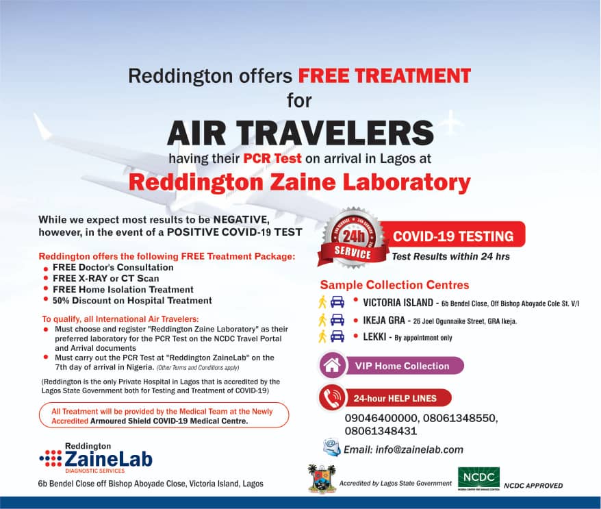 International Air Travelers to Access Free COVID-19 Treatment at the Newly Accredited Reddington's Armoured Shield Medical Centre