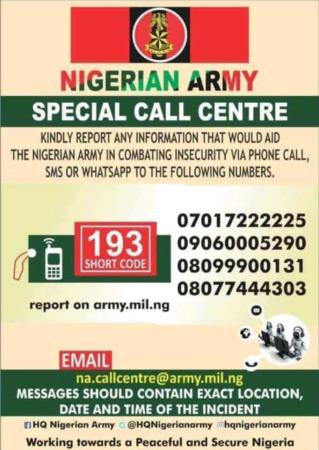 U.S, U.K terror alerts on Abuja: Nigerian Army releases emergency phone lines
